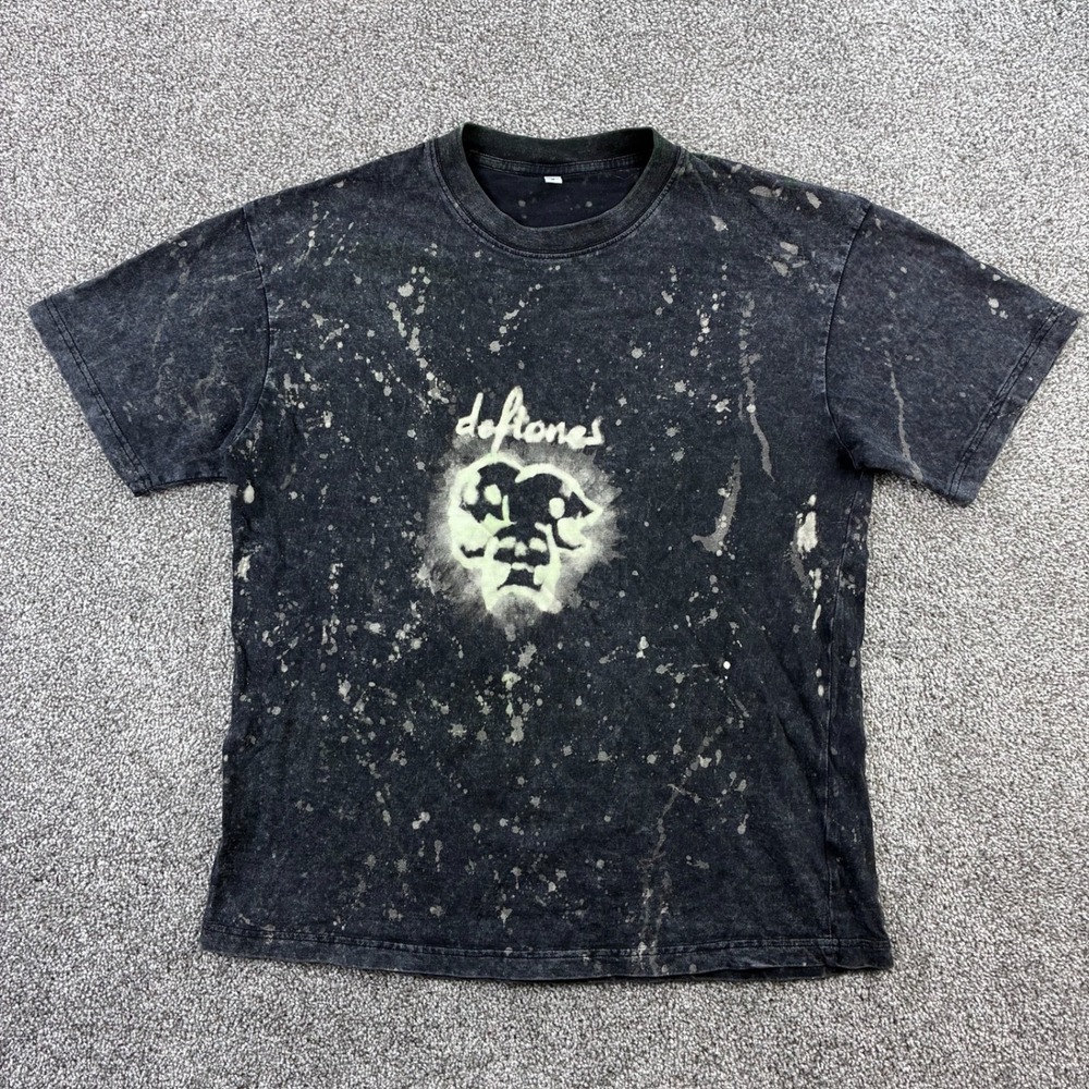 Deftones Shirt Mens Medium Black Bleach Splatter Acid Wash Nu Metal Music